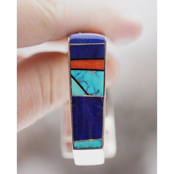Jim Harrison Navajo Native Indian Sterling Inlay Multi Stone Cuff Bracelet Heavy - Picture 13 of 17